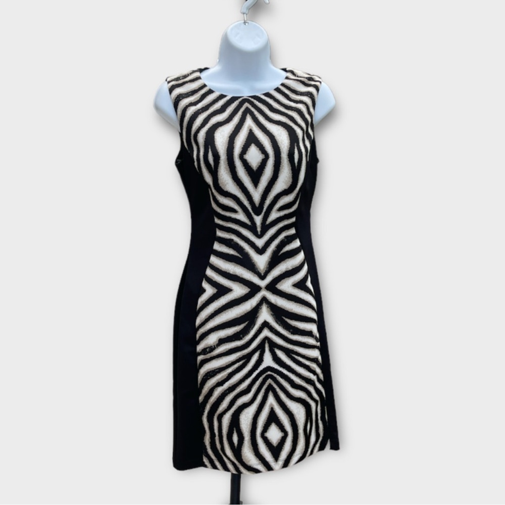Bisou Bisou Michele Bohbot Black Tan White Zebra Print Business Size 8